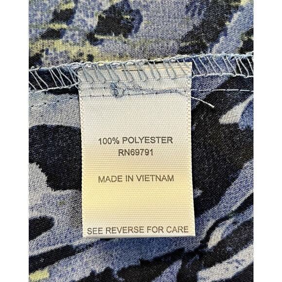 Roz & Ali Animal Print Blouse Top Front Knot Button Up Blue Size L New - Picture 9 of 12